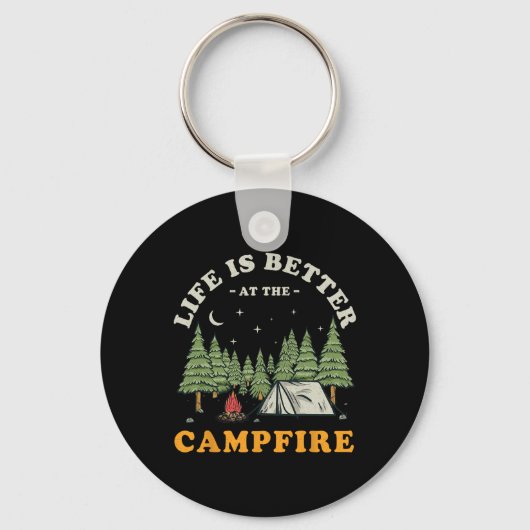 Leven is beter bij het kampvuur Leuke Camper Kamp Sleutelhanger (Voorkant)