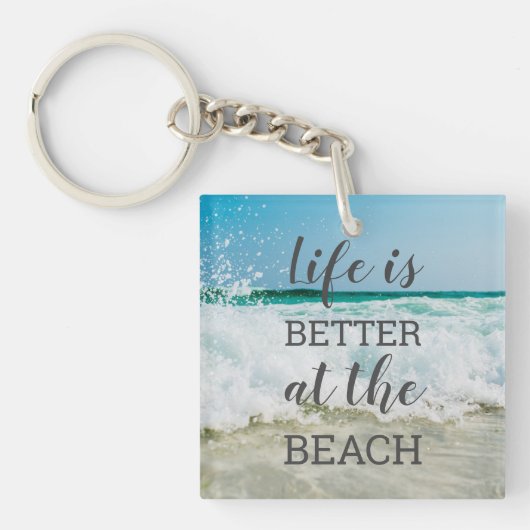 Leven Is Beter Bij Het Strand Foto Typografie Sleutelhanger (Voorkant)