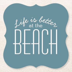 Leven is beter bij het strand typografie quote kartonnen onderzetters