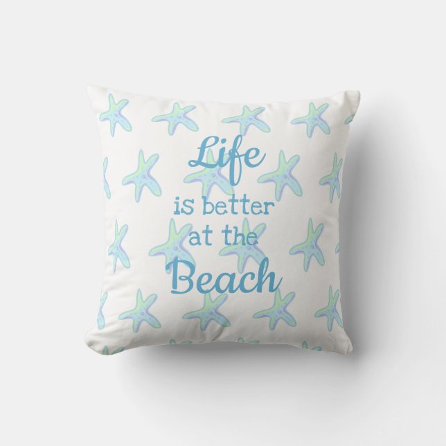 Leven is beter bij het strand Zeester Worp Kussen (Voorkant)