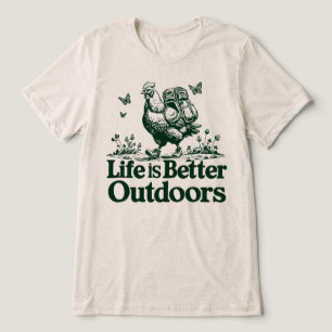 Leven is beter buiten Grappige Wandelende Kip Tri-Blend Shirt