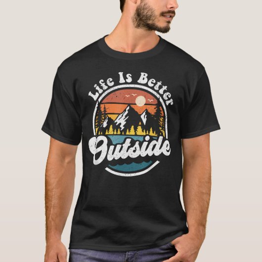 Leven Is Beter Buiten Retro Wandel Kamp T-shirt (Voorkant)
