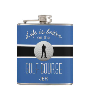 Leven is Beter Citaat Golfbal Monogram Blauw Zwart Heupfles