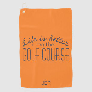 Leven is beter golfbaan citaat oranje golfhanddoek