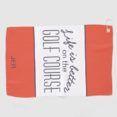 Leven is beter golfbaan citaat oranje wit pro golfhanddoek (Horizontaal)