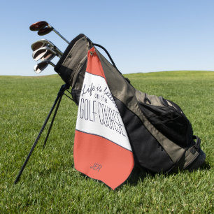 Leven is beter golfbaan citaat oranje wit pro golfhanddoek