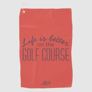 Leven is beter golfbaan citaat rood golfhanddoek