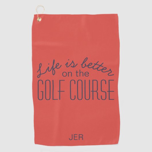 Leven is beter golfbaan citaat rood golfhanddoek (Voorkant)