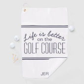 Leven is beter golfbaan citaat wit & blauw golfhanddoek (Insitu)
