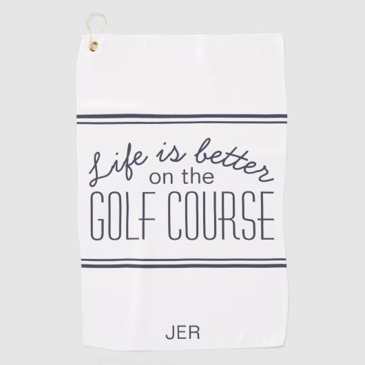Leven is beter golfbaan citaat wit & blauw golfhanddoek (Voorkant)