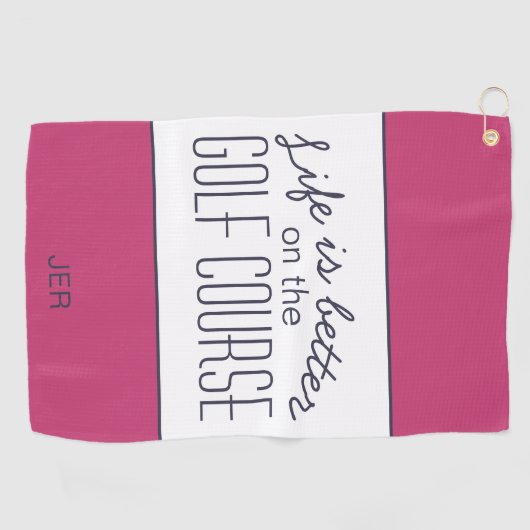 Leven is Beter Golfbaan Quote Heet Roze & Wit Golfhanddoek (Horizontaal)