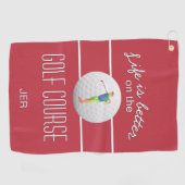 Leven is beter golfbal golfer initialen naam rood golfhanddoek (Horizontaal)