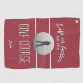 Leven is Beter Golfen Citaat Beginletters Diep Roo Golfhanddoek (Horizontaal)