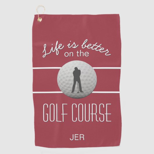 Leven is Beter Golfen Citaat Beginletters Diep Roo Golfhanddoek (Voorkant)