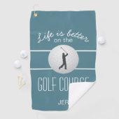 Leven is Beter Golfen Quote Initiaal Turquoise Golfhanddoek (Insitu)