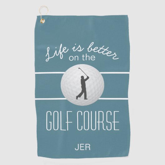 Leven is Beter Golfen Quote Initiaal Turquoise Golfhanddoek (Voorkant)
