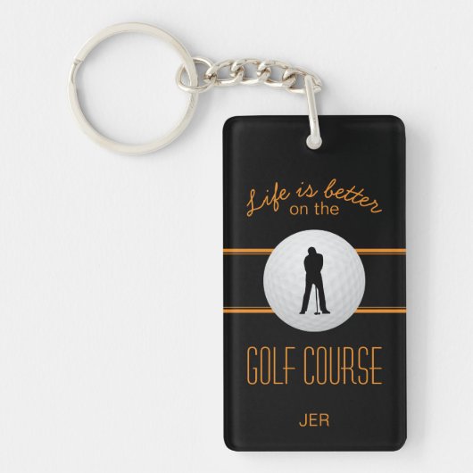 Leven is beter golfer monogram zwart oranje aangep sleutelhanger (Voorkant)