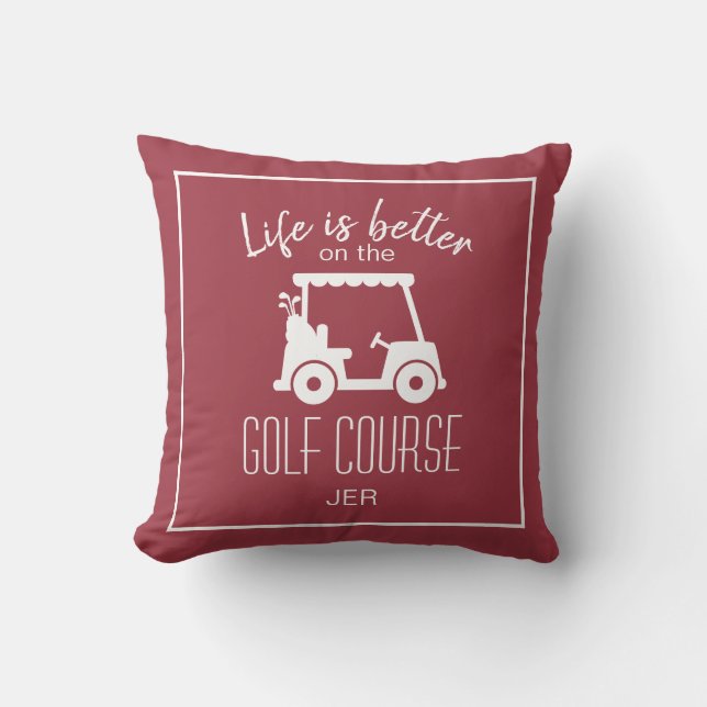 Leven is beter Golfkar Burgundy Monogram Golf Kussen (Voorkant)