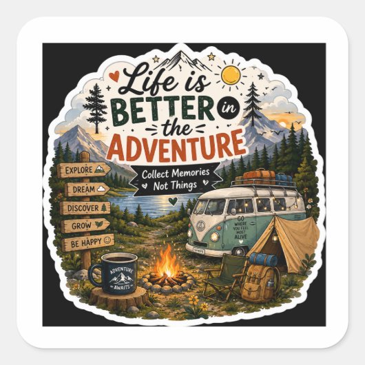 Leven is beter in de avontuurlijke camper sticker (Voorkant)
