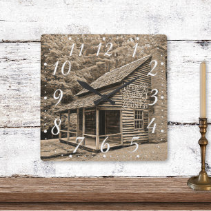 Leven is beter in de Country Old Mountain Cabin Vierkante Klok
