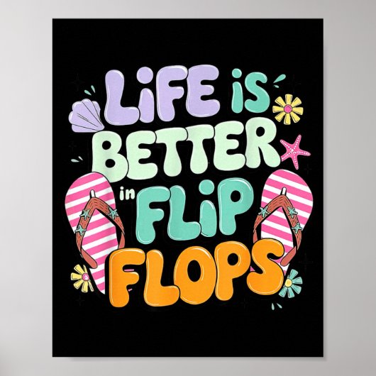 Leven is beter in Flip Flops Retro zomerstrand Poster (Voorkant)