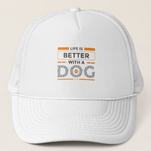 Leven is beter met een hond modern grijs en oranje trucker pet