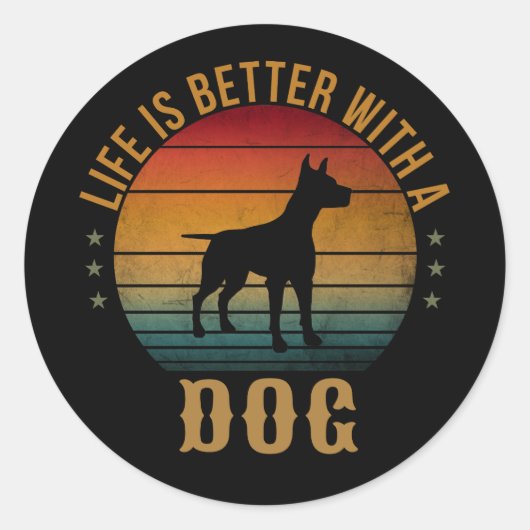 LEVEN IS BETER MET EEN HOND  RONDE STICKER (Voorkant)