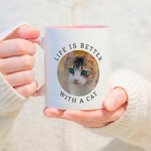 Leven is beter met een kat, aangepaste foto en naa mok