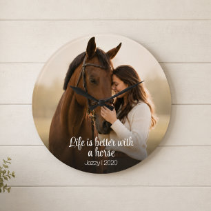Leven is beter met een paard-monogramfoto  grote klok