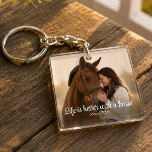 Leven Is Beter Met Een Paard Script Foto Monogram Sleutelhanger