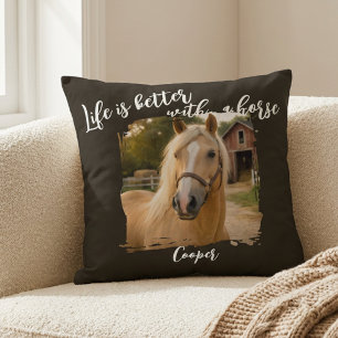 Leven is beter met een paard Zwart aangepast Kussen