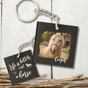 Leven is beter met een paard Zwart en Wit op Maat Sleutelhanger