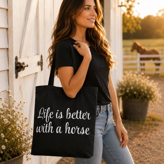 Leven Is Beter Met Een Paard Zwart Script Minimaal Tote Bag