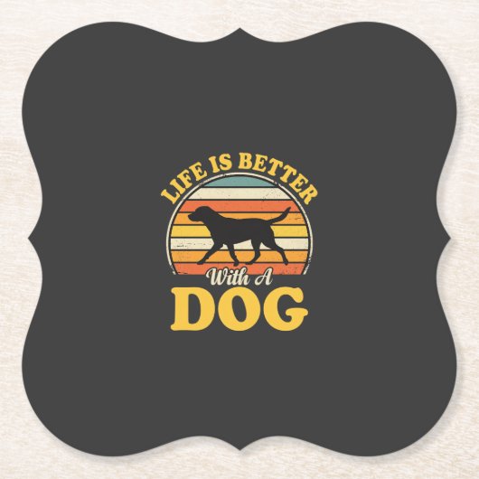 Leven Is Beter Met Een Retro Hond Kartonnen Onderzetters (Voorkant)