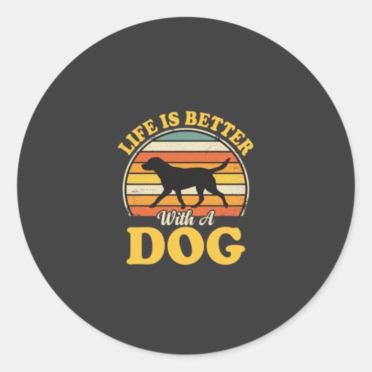 Leven Is Beter Met Een Retro Hond Ronde Sticker (Voorkant)