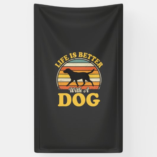 Leven Is Beter Met Een Retro Hond Spandoek (Verticaal)