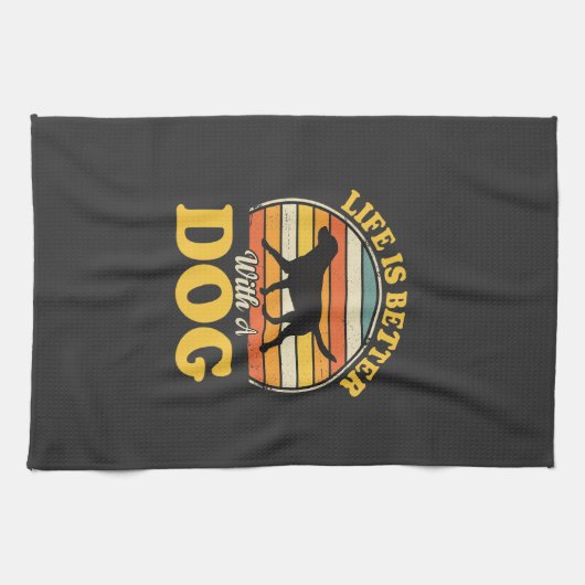 Leven Is Beter Met Een Retro Hond Theedoek (Horizontaal)