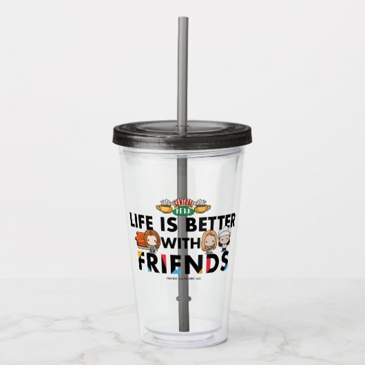 Leven is beter met FRIENDS™ Chibi-kunst Acryl Drinkbeker (Voorkant)