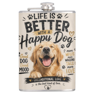 Leven is beter met gelukkige honden ontwerp heupfles