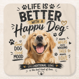 Leven is beter met gelukkige honden ontwerp kartonnen onderzetters