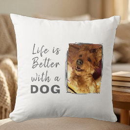 Leven is beter met hond 2 fotonaam wit grijs kussen