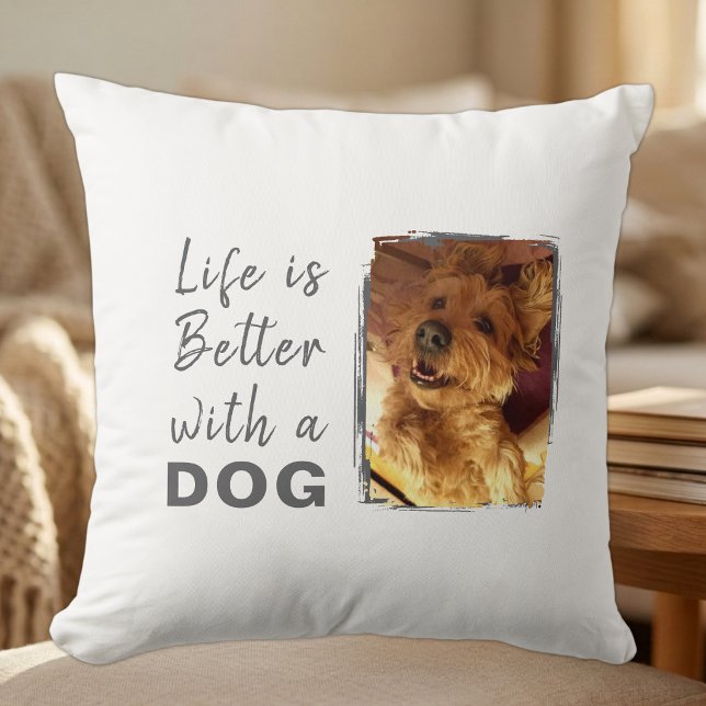 Leven is beter met hond 2 fotonaam wit grijs kussen (Creator heeft geüpload)