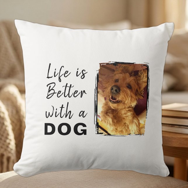 Leven is beter met hond 2 fotonaam wit zwart kussen (Creator heeft geüpload)