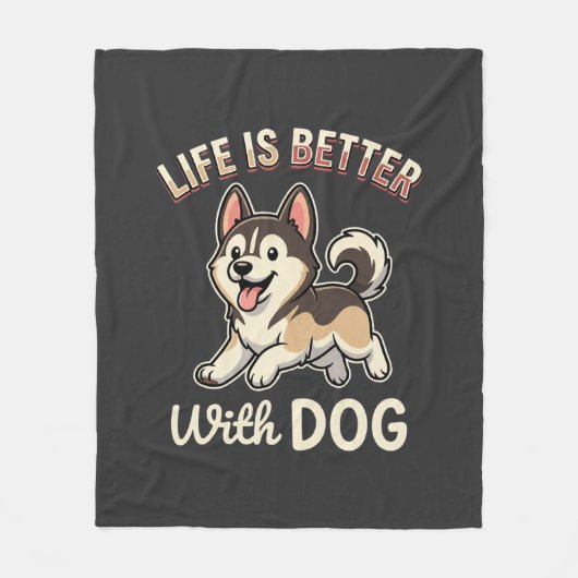 Leven Is Beter Met Hond Cartoon Fleece Deken (Voorkant)
