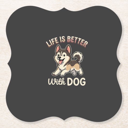 Leven Is Beter Met Hond Cartoon Kartonnen Onderzetters (Voorkant)