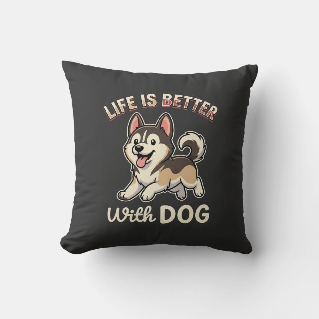 Leven Is Beter Met Hond Cartoon Kussen (Voorkant)
