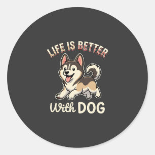 Leven Is Beter Met Hond Cartoon Ronde Sticker
