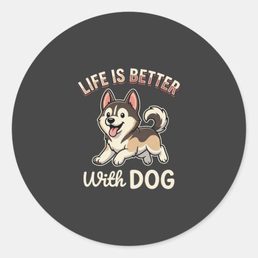 Leven Is Beter Met Hond Cartoon Ronde Sticker (Voorkant)