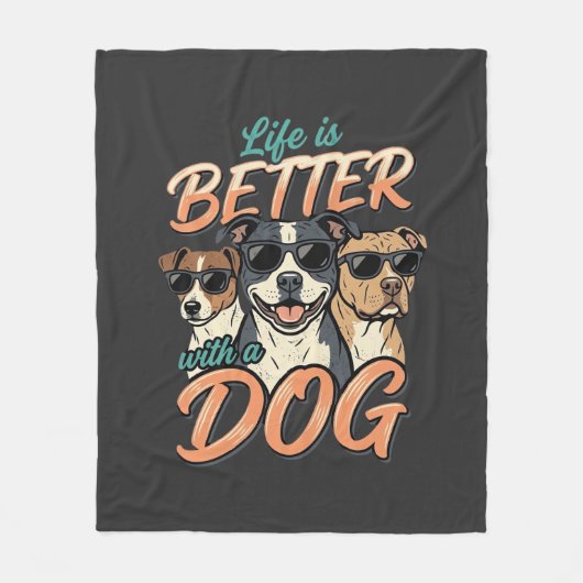 Leven Is Beter Met Hond Vector Fleece Deken (Voorkant)