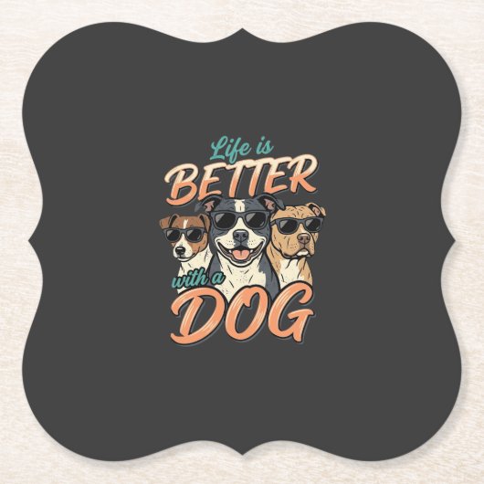 Leven Is Beter Met Hond Vector Kartonnen Onderzetters (Voorkant)